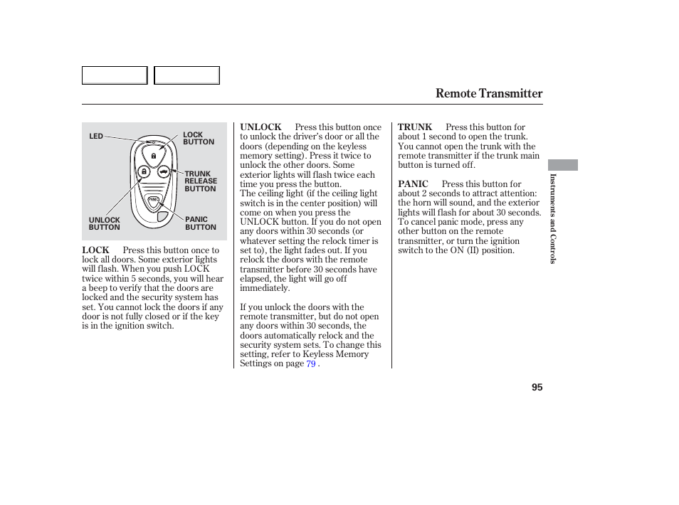 Remote transmitter | Acura 2006 TL - Owner's Manual User Manual | Page 96 / 295