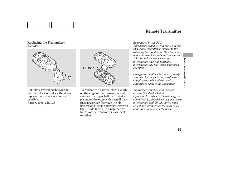 Remote transmitter | Acura 2006 TL - Owner's Manual User Manual | Page 98 / 295