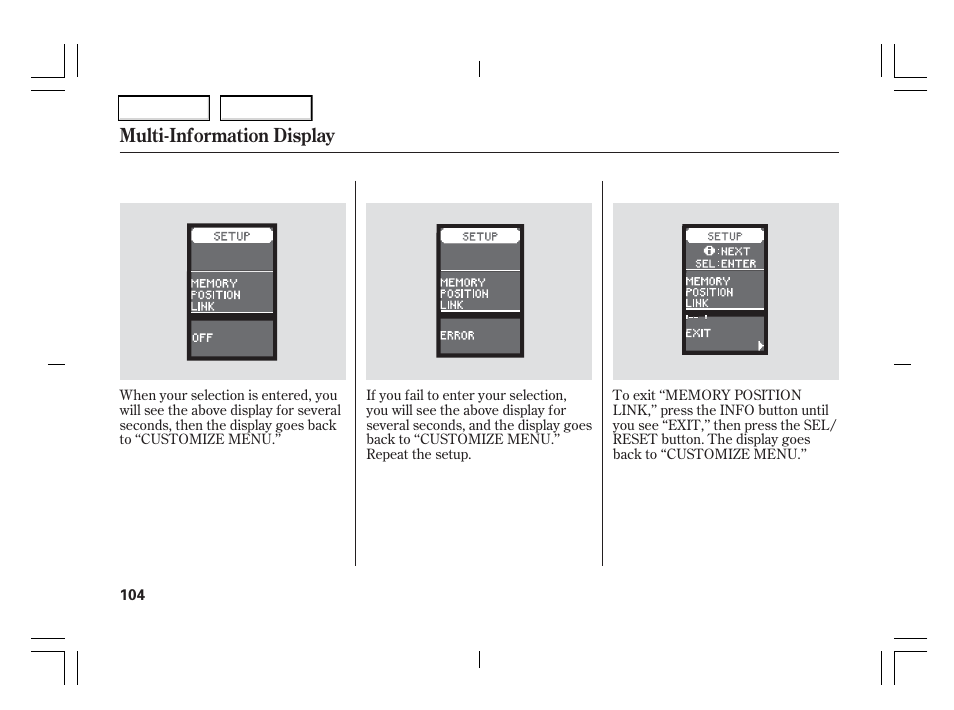 Multi-information display | Acura 2006 TSX - Owner's Manual User Manual | Page 105 / 366