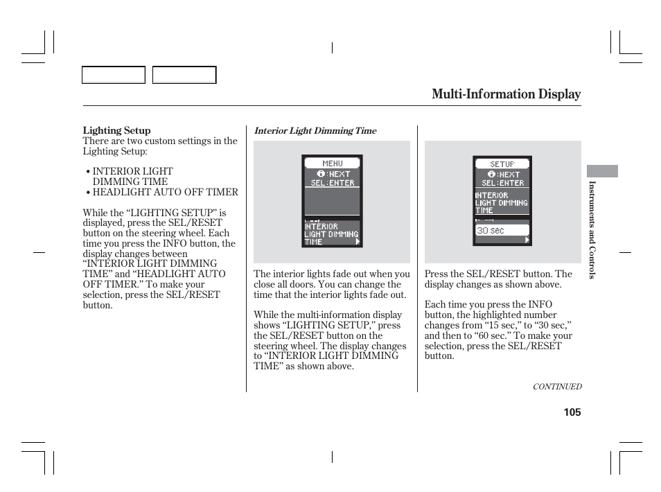 Multi-information display | Acura 2006 TSX - Owner's Manual User Manual | Page 106 / 366