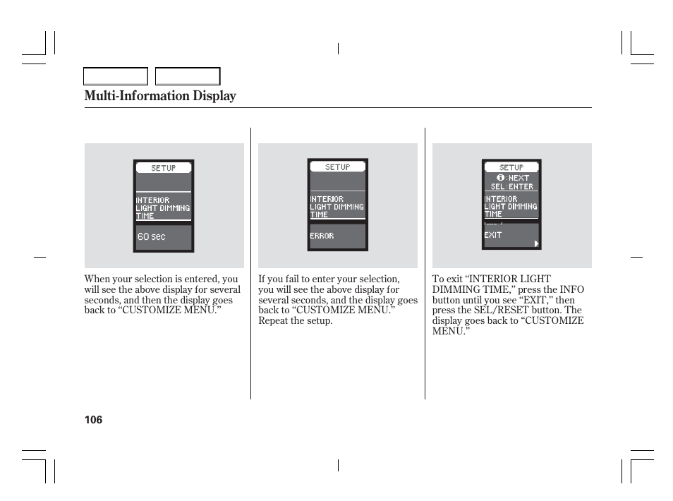 Multi-information display | Acura 2006 TSX - Owner's Manual User Manual | Page 107 / 366