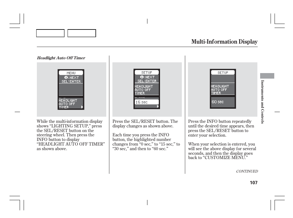 Multi-information display | Acura 2006 TSX - Owner's Manual User Manual | Page 108 / 366