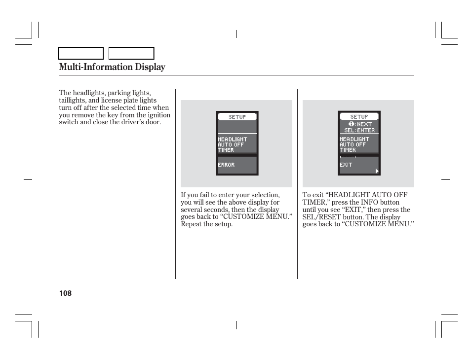 Multi-information display | Acura 2006 TSX - Owner's Manual User Manual | Page 109 / 366