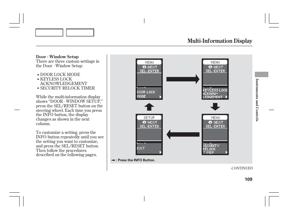 Multi-information display | Acura 2006 TSX - Owner's Manual User Manual | Page 110 / 366