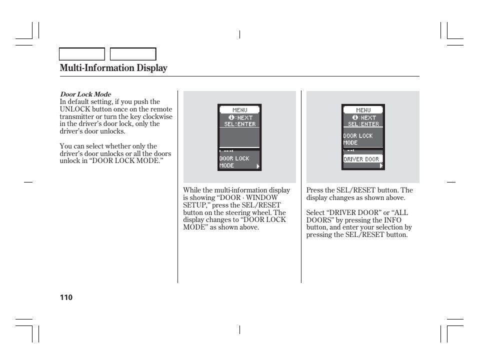 Multi-information display | Acura 2006 TSX - Owner's Manual User Manual | Page 111 / 366