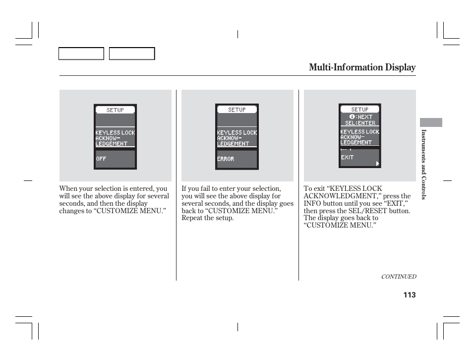 Multi-information display | Acura 2006 TSX - Owner's Manual User Manual | Page 114 / 366