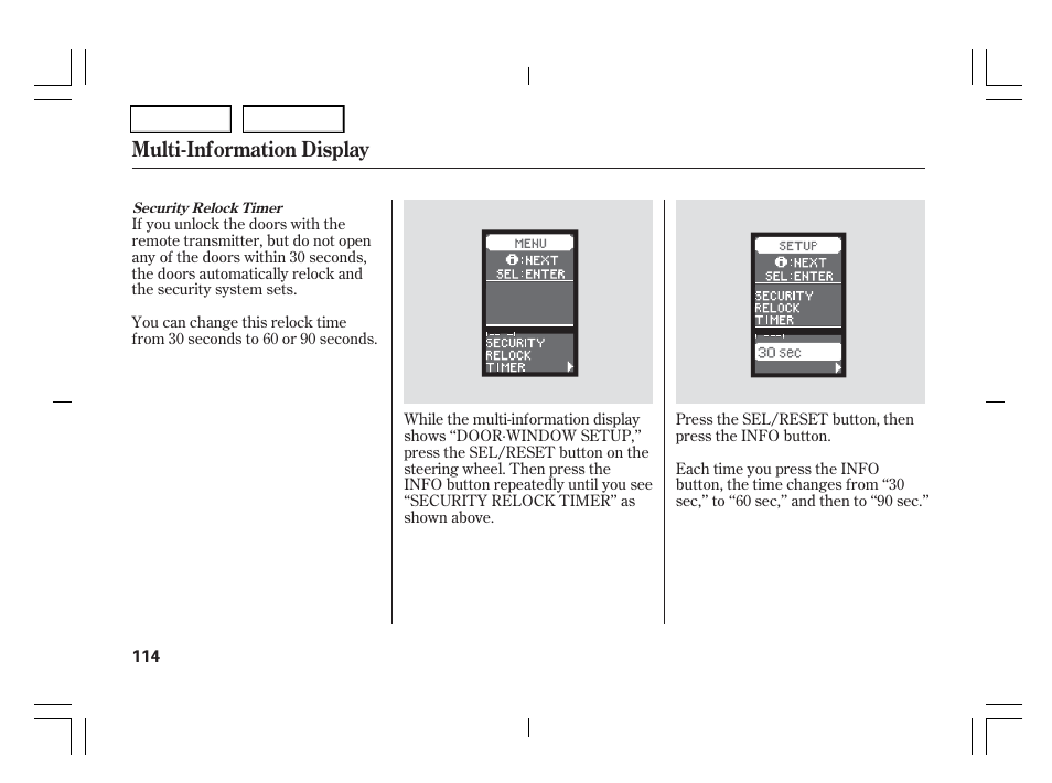 Multi-information display | Acura 2006 TSX - Owner's Manual User Manual | Page 115 / 366