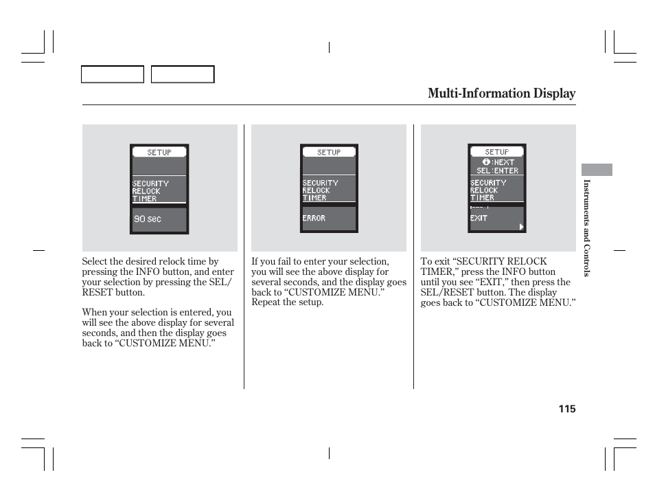 Multi-information display | Acura 2006 TSX - Owner's Manual User Manual | Page 116 / 366