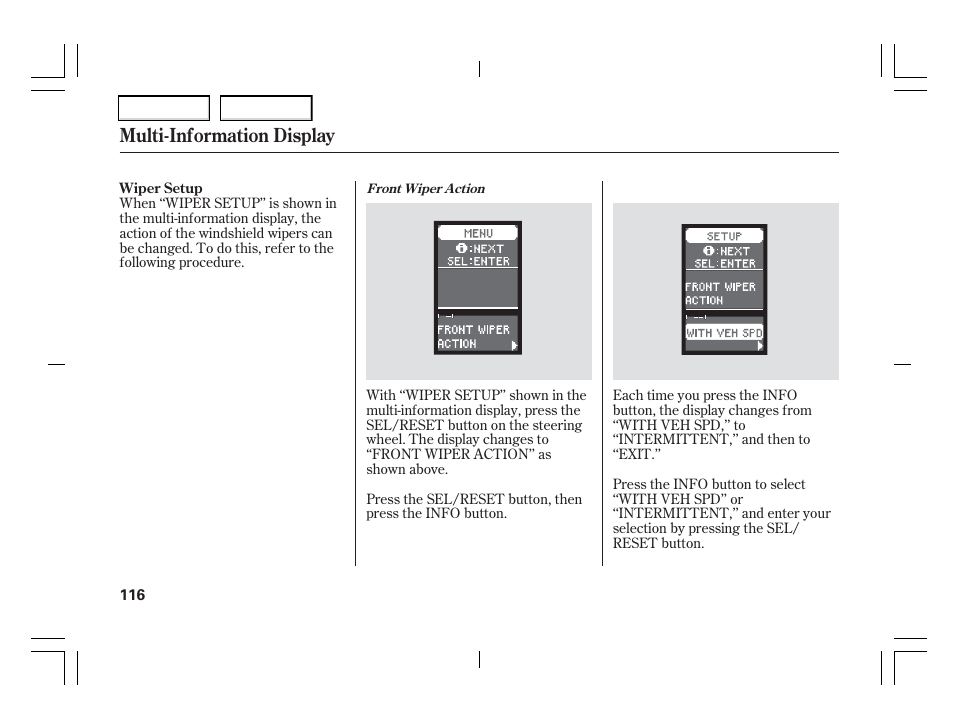 Multi-information display | Acura 2006 TSX - Owner's Manual User Manual | Page 117 / 366