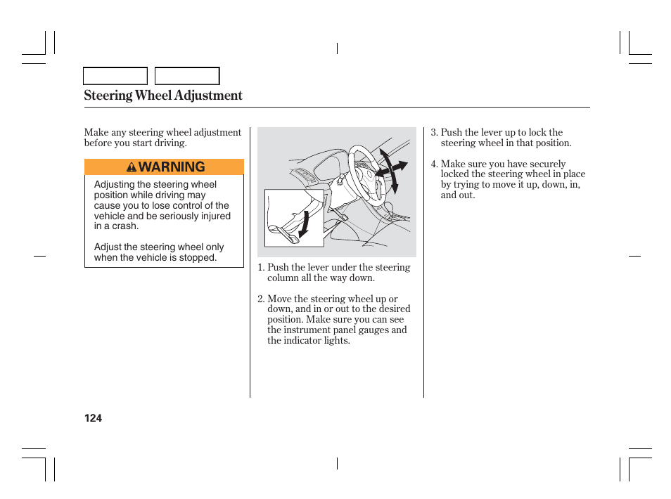 Steering wheel adjustment | Acura 2006 TSX - Owner's Manual User Manual | Page 125 / 366