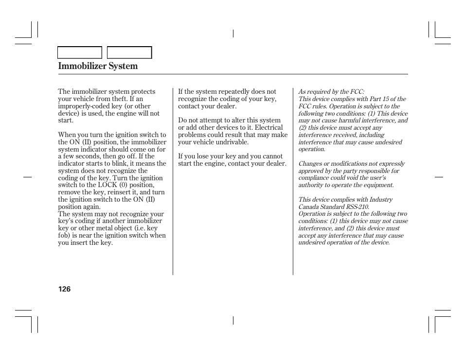 Immobilizer system | Acura 2006 TSX - Owner's Manual User Manual | Page 127 / 366