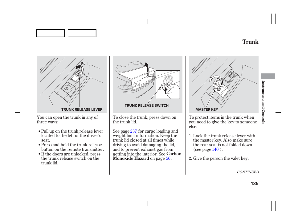 Trunk | Acura 2006 TSX - Owner's Manual User Manual | Page 136 / 366