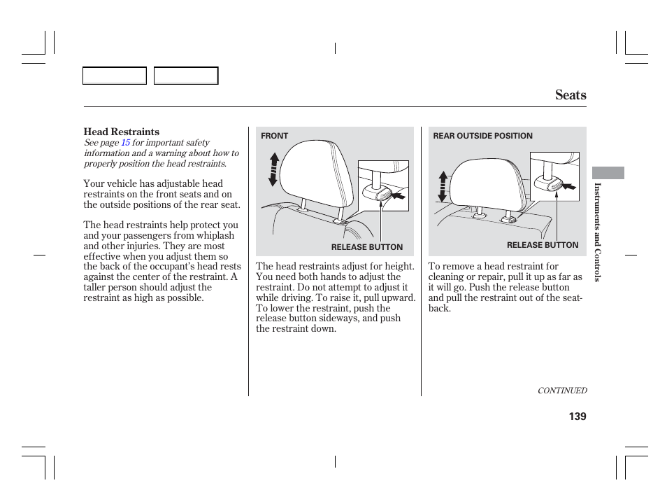 Seats | Acura 2006 TSX - Owner's Manual User Manual | Page 140 / 366