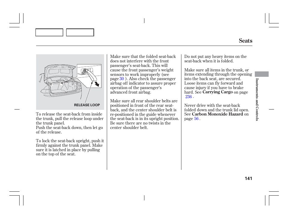 Seats | Acura 2006 TSX - Owner's Manual User Manual | Page 142 / 366