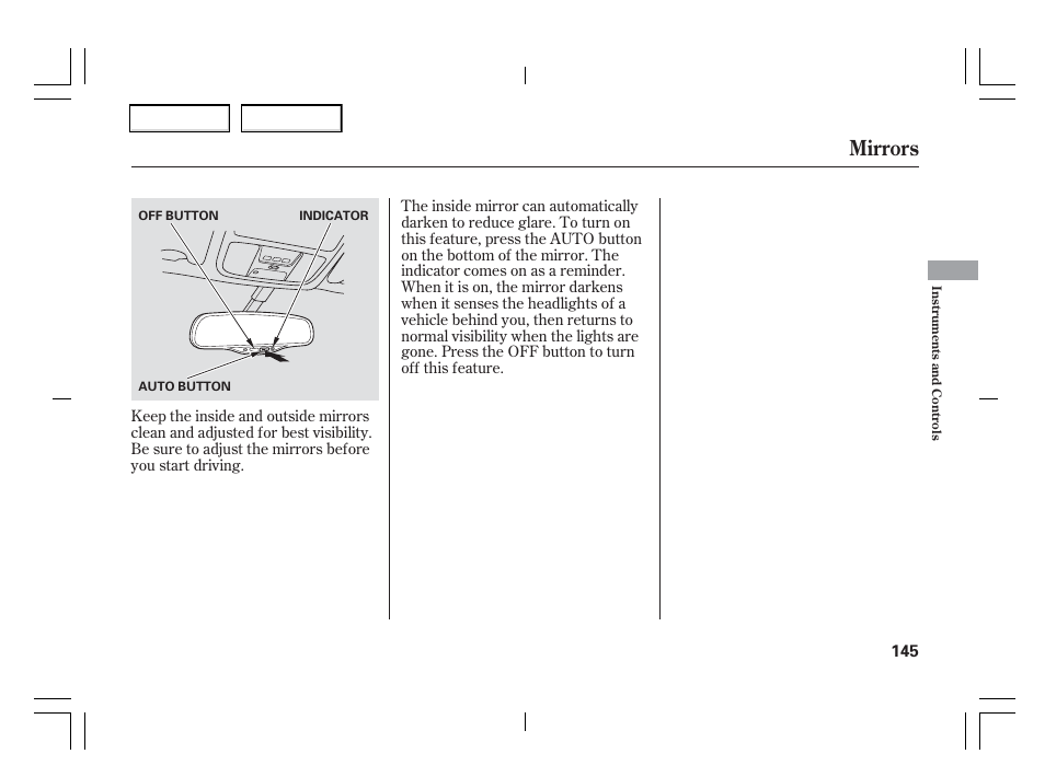 Mirrors | Acura 2006 TSX - Owner's Manual User Manual | Page 146 / 366