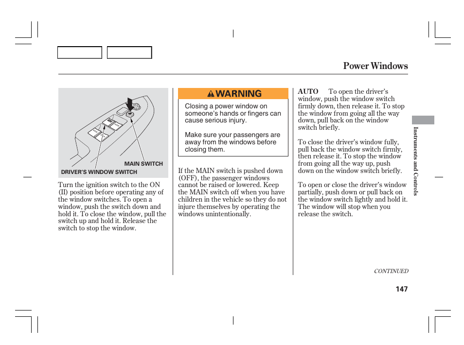 Power windows | Acura 2006 TSX - Owner's Manual User Manual | Page 148 / 366
