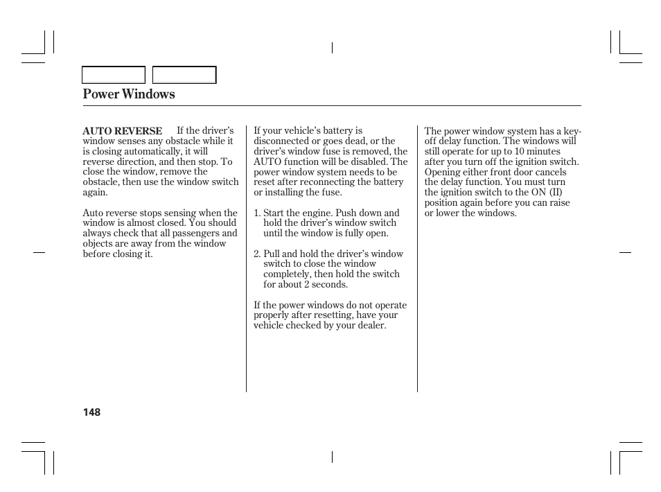 Power windows | Acura 2006 TSX - Owner's Manual User Manual | Page 149 / 366