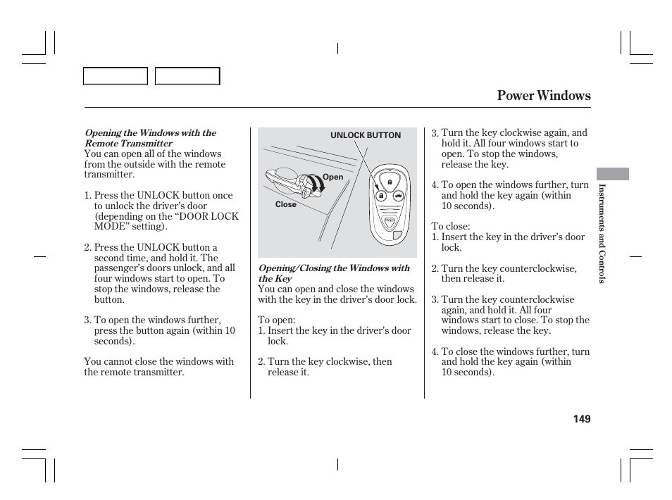 Power windows | Acura 2006 TSX - Owner's Manual User Manual | Page 150 / 366