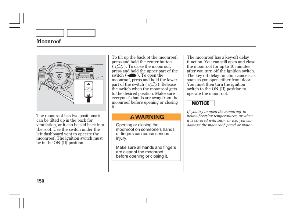 Moonroof | Acura 2006 TSX - Owner's Manual User Manual | Page 151 / 366