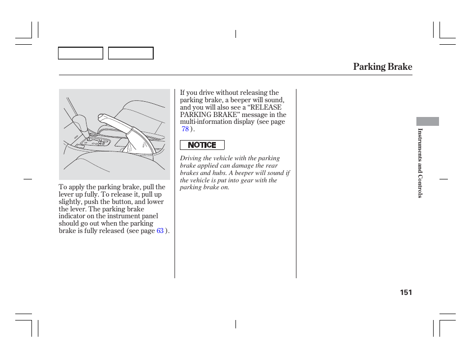 Parking brake | Acura 2006 TSX - Owner's Manual User Manual | Page 152 / 366