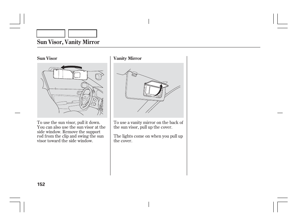 Sun visor, vanity mirror | Acura 2006 TSX - Owner's Manual User Manual | Page 153 / 366