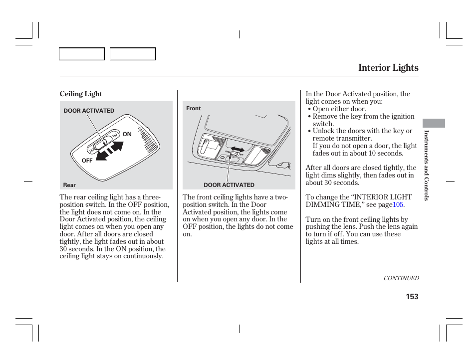 Interior lights | Acura 2006 TSX - Owner's Manual User Manual | Page 154 / 366