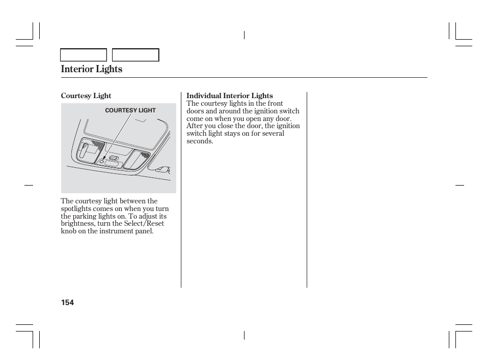 Interior lights | Acura 2006 TSX - Owner's Manual User Manual | Page 155 / 366