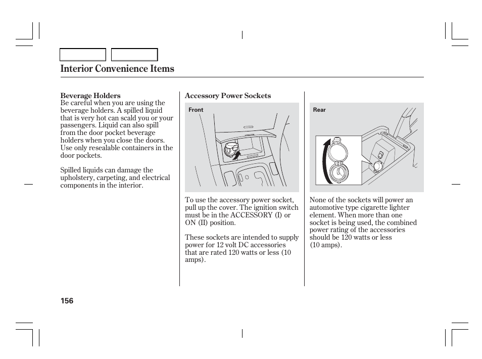 Interior convenience items | Acura 2006 TSX - Owner's Manual User Manual | Page 157 / 366