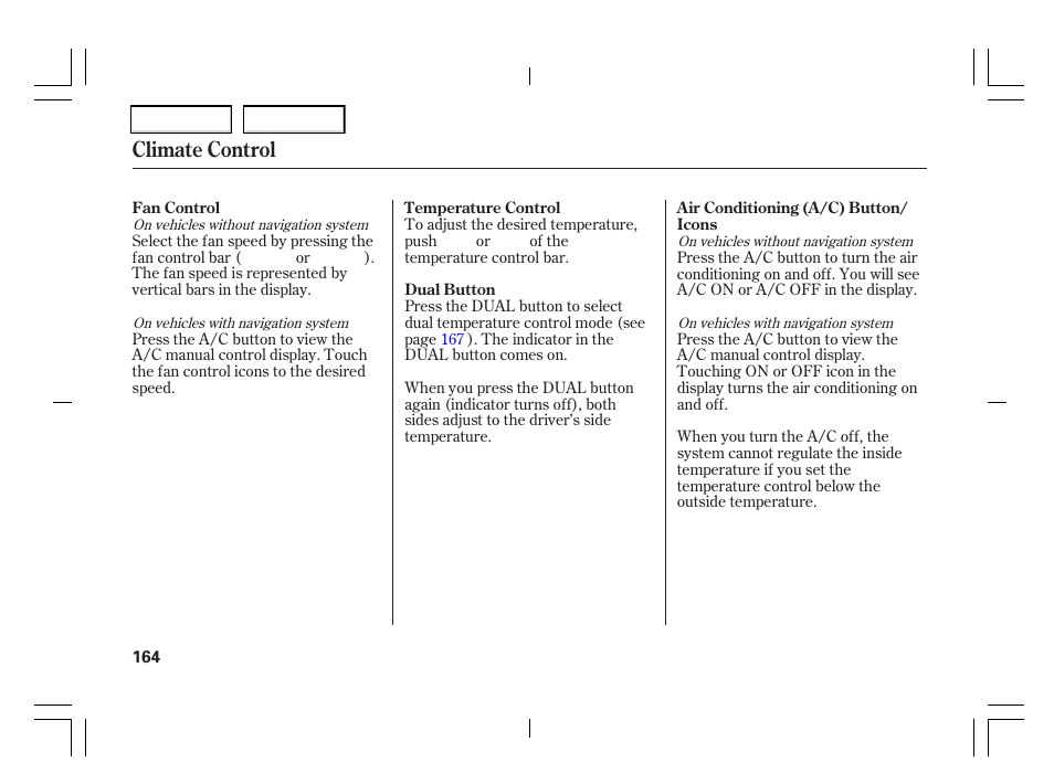 Climate control | Acura 2006 TSX - Owner's Manual User Manual | Page 165 / 366