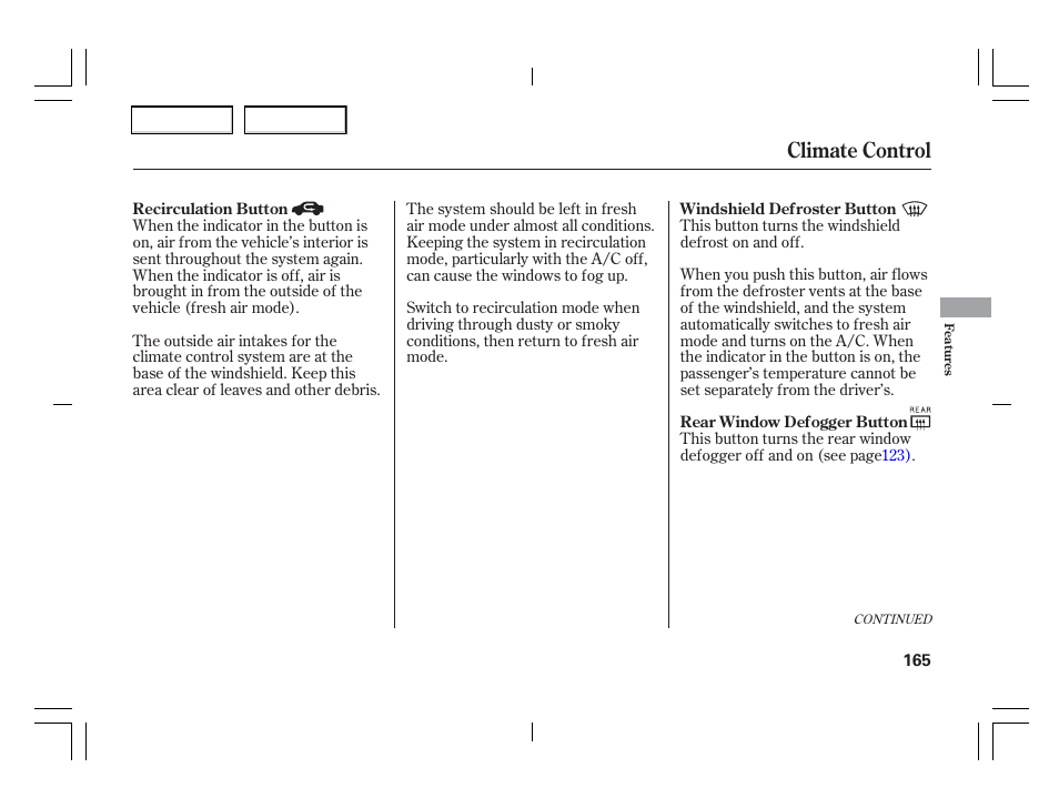 Climate control | Acura 2006 TSX - Owner's Manual User Manual | Page 166 / 366