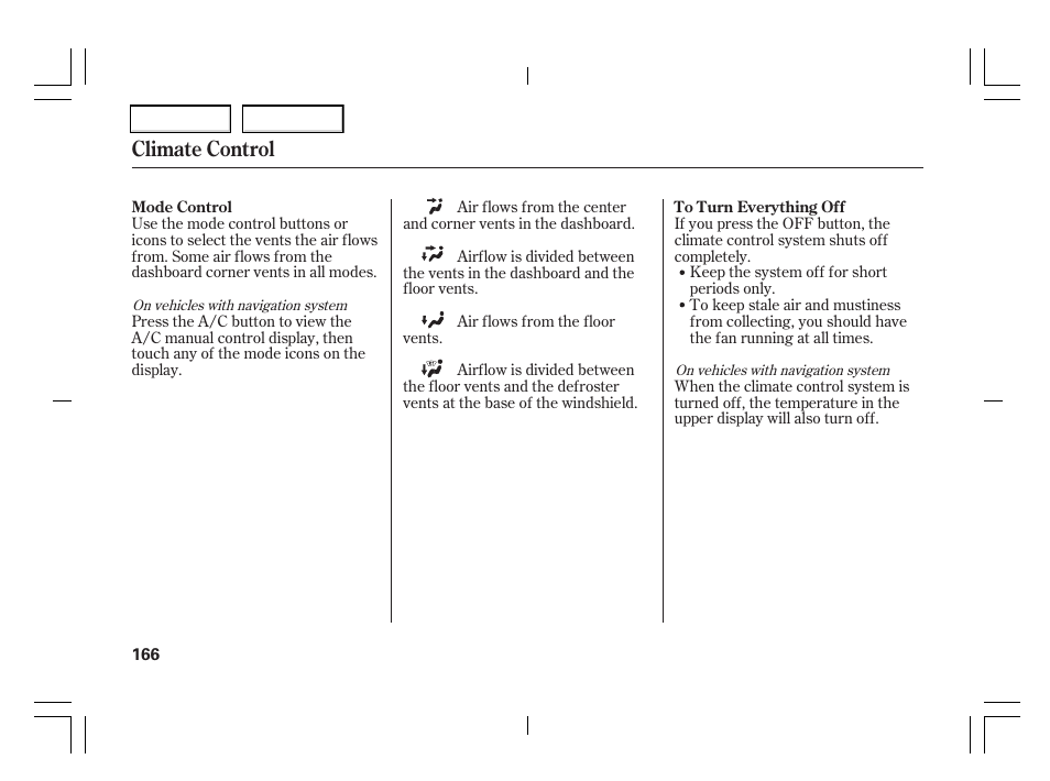 Climate control | Acura 2006 TSX - Owner's Manual User Manual | Page 167 / 366