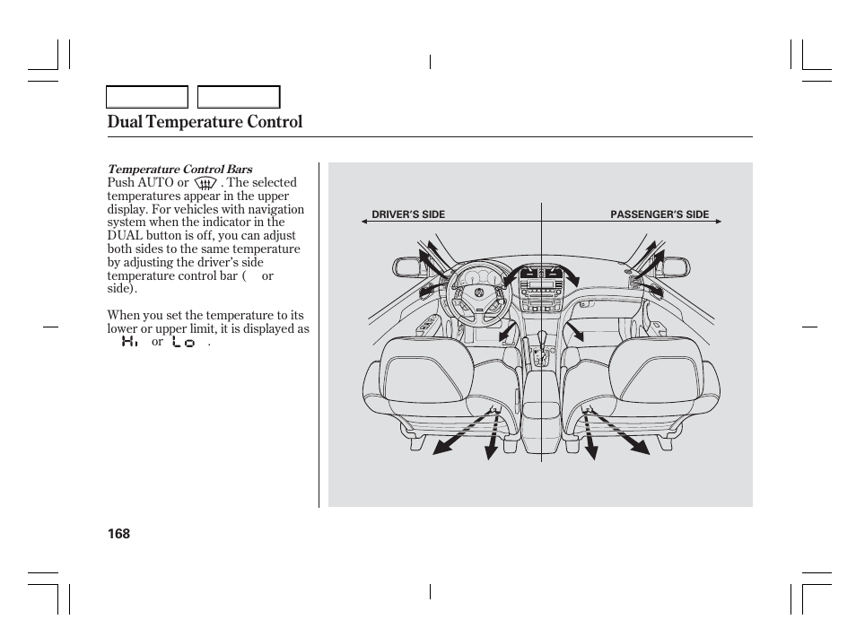 Dual temperature control | Acura 2006 TSX - Owner's Manual User Manual | Page 169 / 366