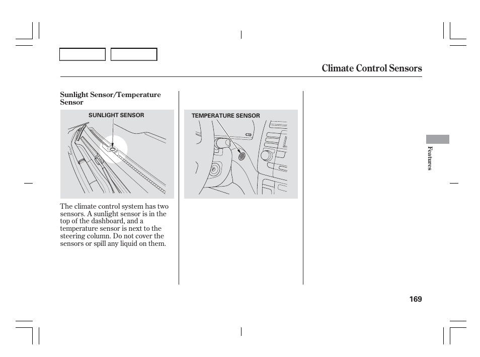 Climate control sensors | Acura 2006 TSX - Owner's Manual User Manual | Page 170 / 366