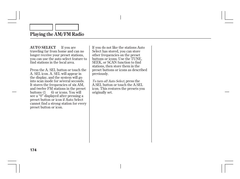 Playing the am/fm radio | Acura 2006 TSX - Owner's Manual User Manual | Page 175 / 366