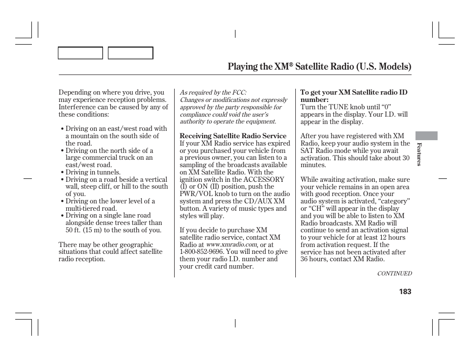 Playing the xm satellite radio (u.s. models) | Acura 2006 TSX - Owner's Manual User Manual | Page 184 / 366