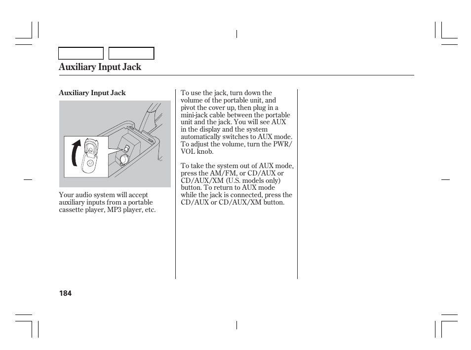 Auxiliary input jack | Acura 2006 TSX - Owner's Manual User Manual | Page 185 / 366