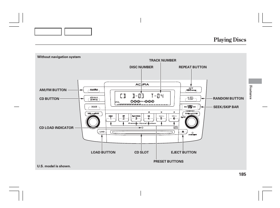 Playing discs | Acura 2006 TSX - Owner's Manual User Manual | Page 186 / 366