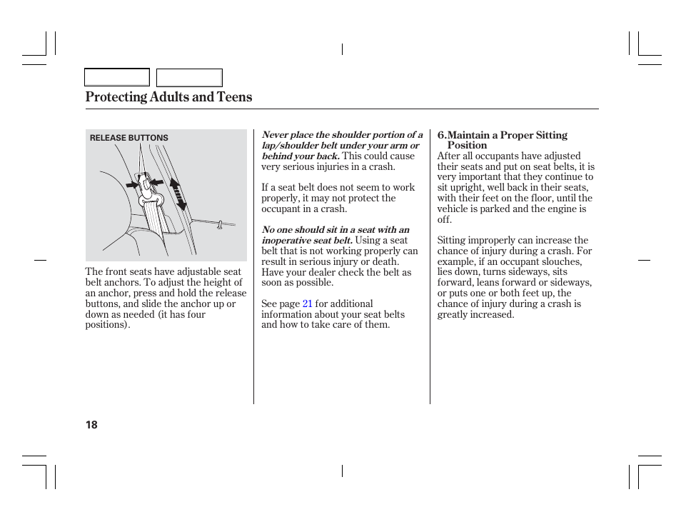 Protecting adults and teens | Acura 2006 TSX - Owner's Manual User Manual | Page 19 / 366