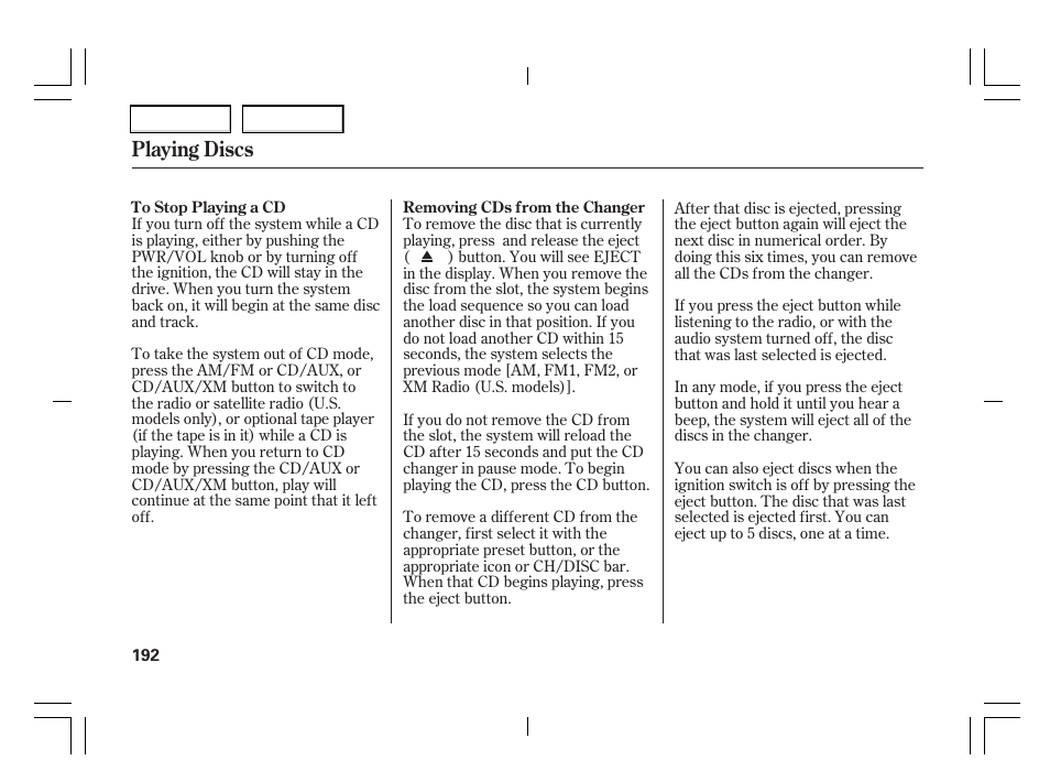 Playing discs | Acura 2006 TSX - Owner's Manual User Manual | Page 193 / 366