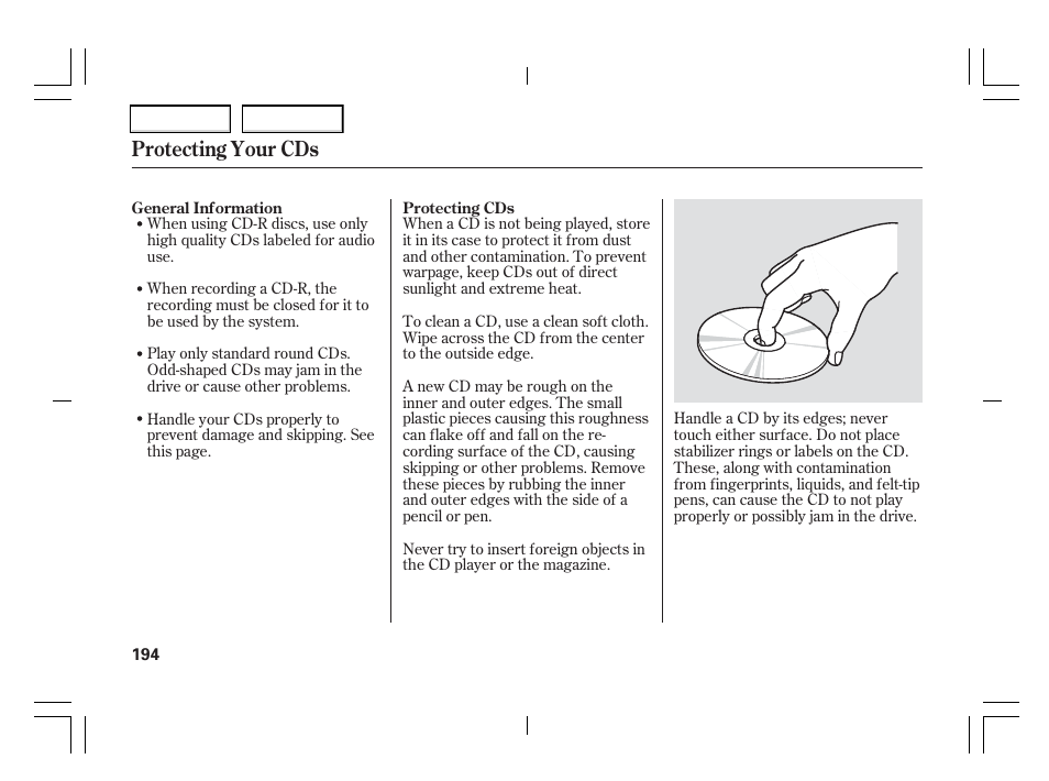 Protecting your cds | Acura 2006 TSX - Owner's Manual User Manual | Page 195 / 366
