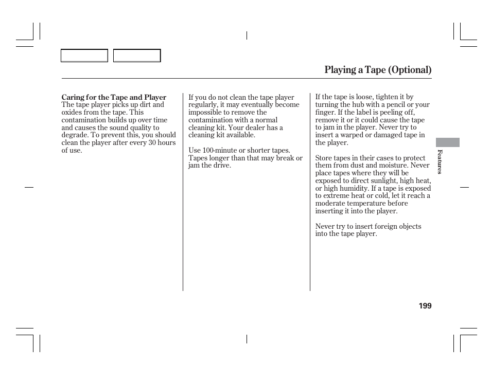 Playing a tape (optional) | Acura 2006 TSX - Owner's Manual User Manual | Page 200 / 366