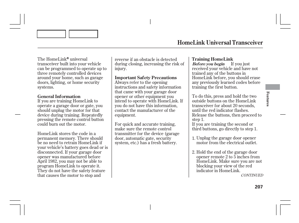 Homelink universal transceiver | Acura 2006 TSX - Owner's Manual User Manual | Page 208 / 366