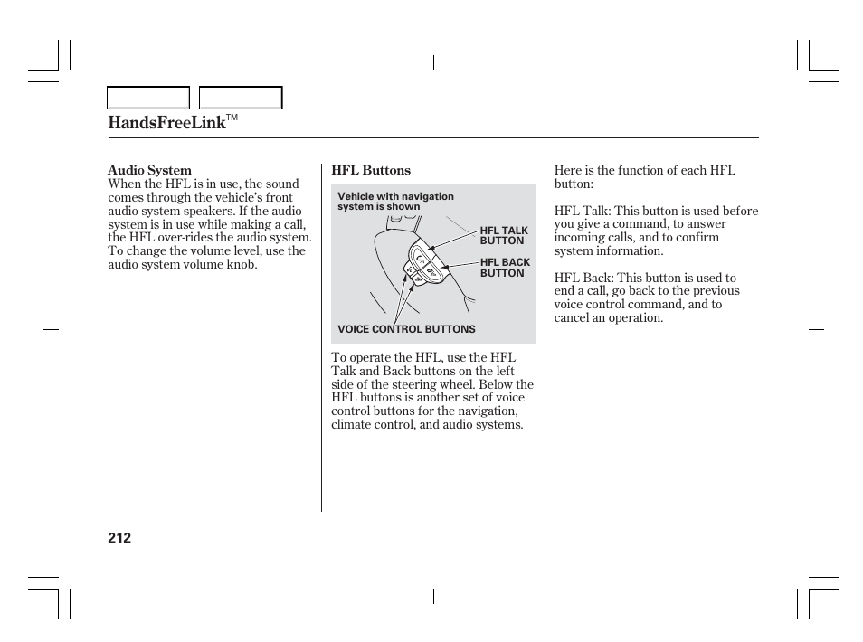 Handsfreelink | Acura 2006 TSX - Owner's Manual User Manual | Page 213 / 366