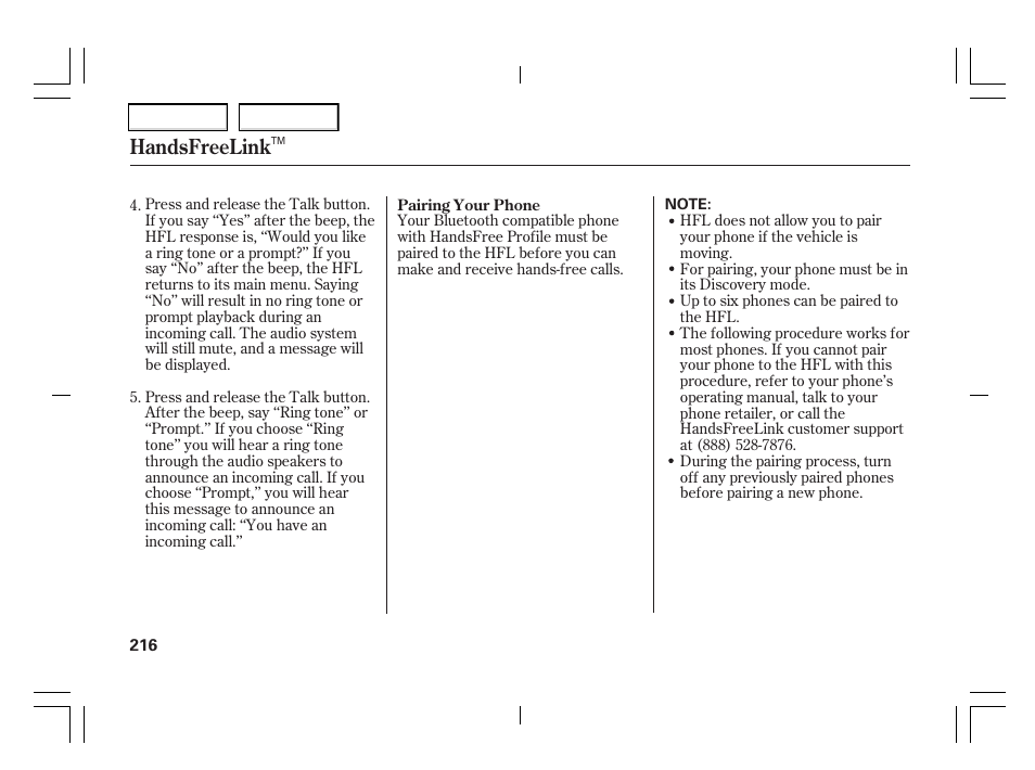 Handsfreelink | Acura 2006 TSX - Owner's Manual User Manual | Page 217 / 366