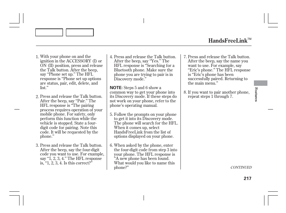 Handsfreelink | Acura 2006 TSX - Owner's Manual User Manual | Page 218 / 366