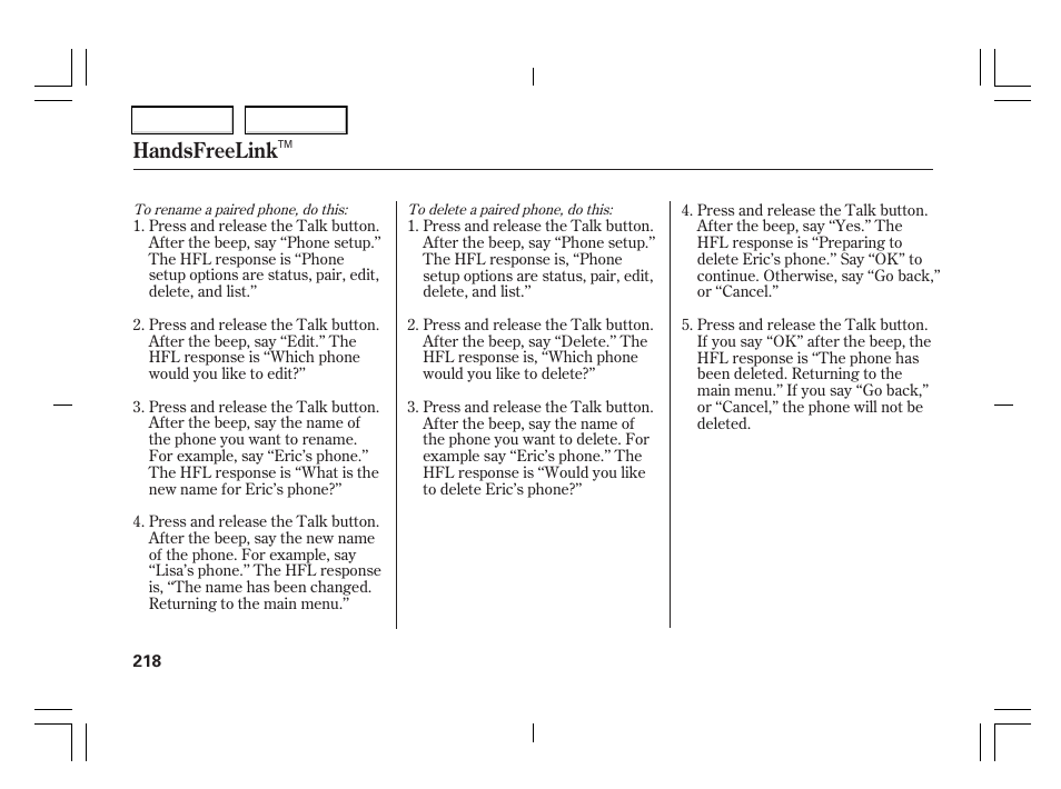 Handsfreelink | Acura 2006 TSX - Owner's Manual User Manual | Page 219 / 366