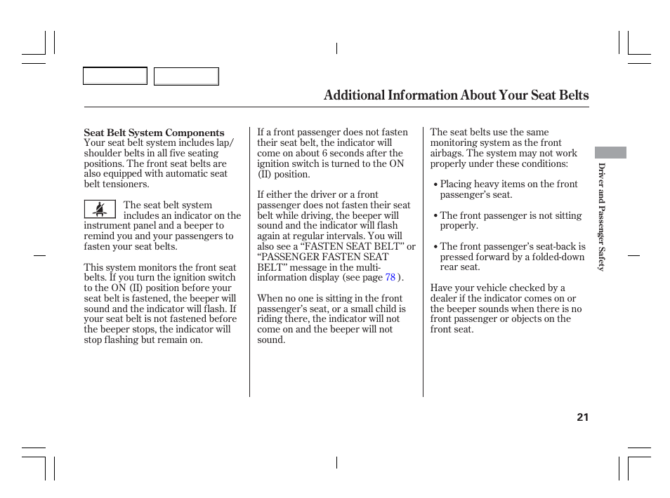 Additional information about your seat belts | Acura 2006 TSX - Owner's Manual User Manual | Page 22 / 366