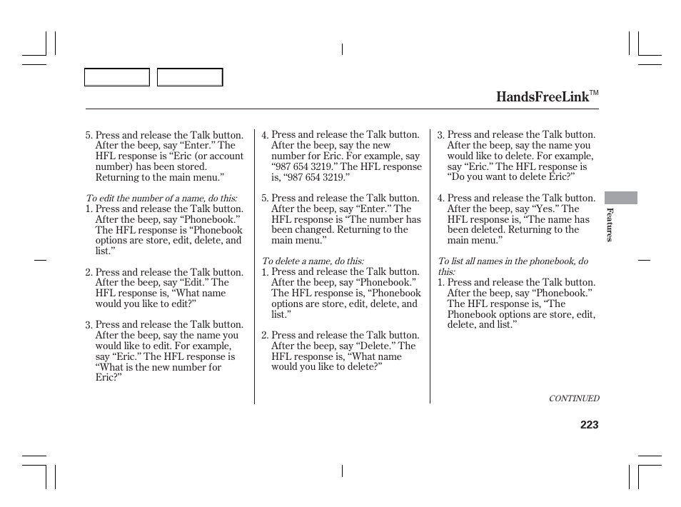 Handsfreelink | Acura 2006 TSX - Owner's Manual User Manual | Page 224 / 366