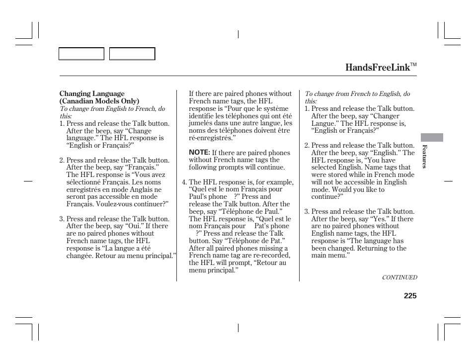 Handsfreelink | Acura 2006 TSX - Owner's Manual User Manual | Page 226 / 366