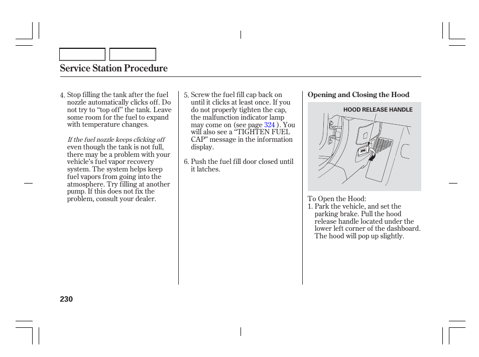 Service station procedure | Acura 2006 TSX - Owner's Manual User Manual | Page 231 / 366